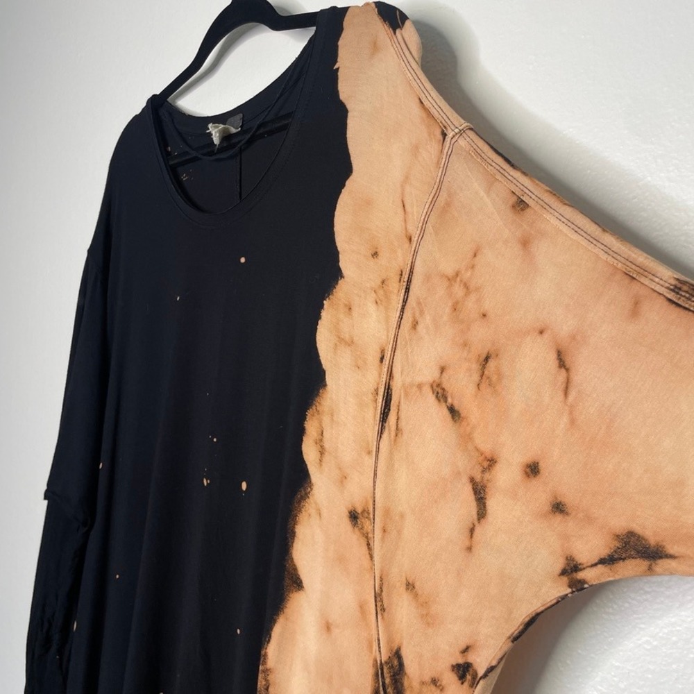Free People We The Free Tunic Top Women XS Black Bleach Dye Oversized Streetwear